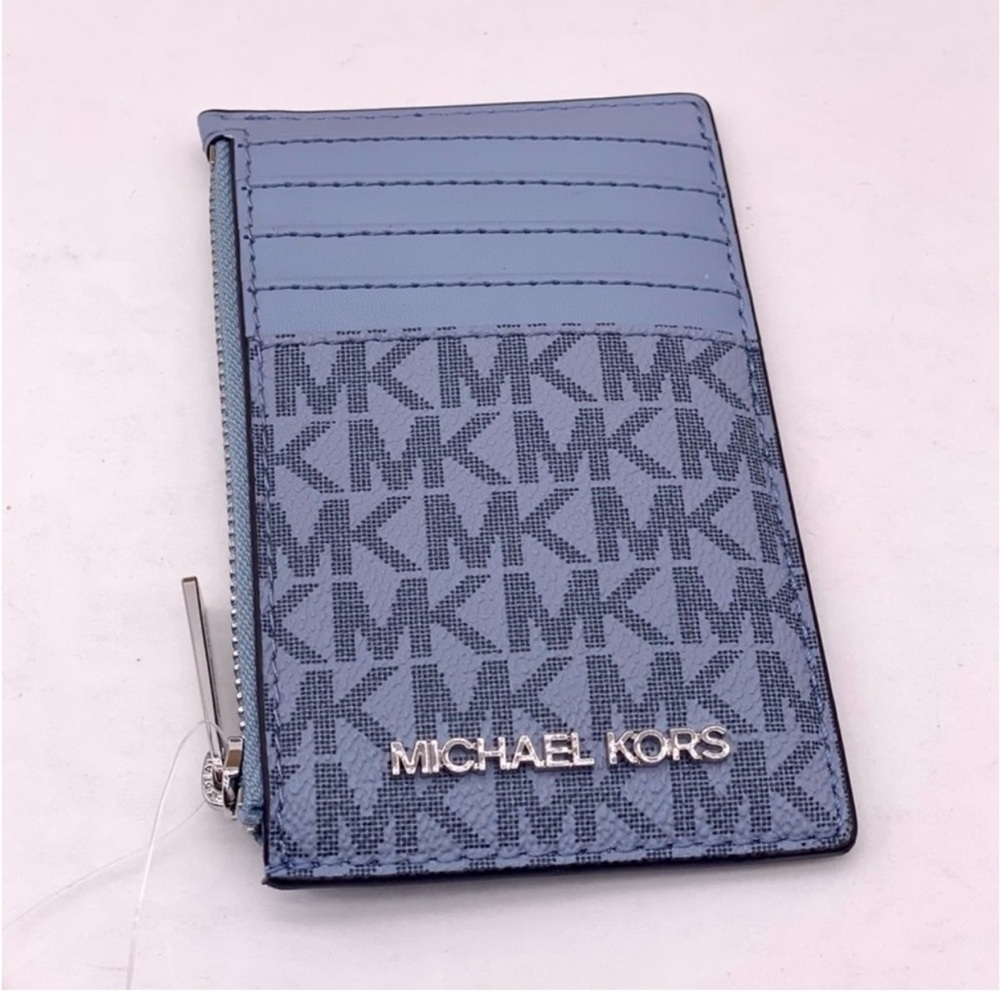 Michael Kors Medium Top Zip Card Case Wallet Coin Pouch pale Blue - Picture 9 of 14